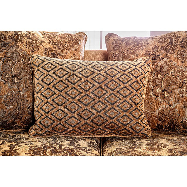 NICANOR Tan/Gold Love Seat - Furniture Home Store (Hanford, CA)